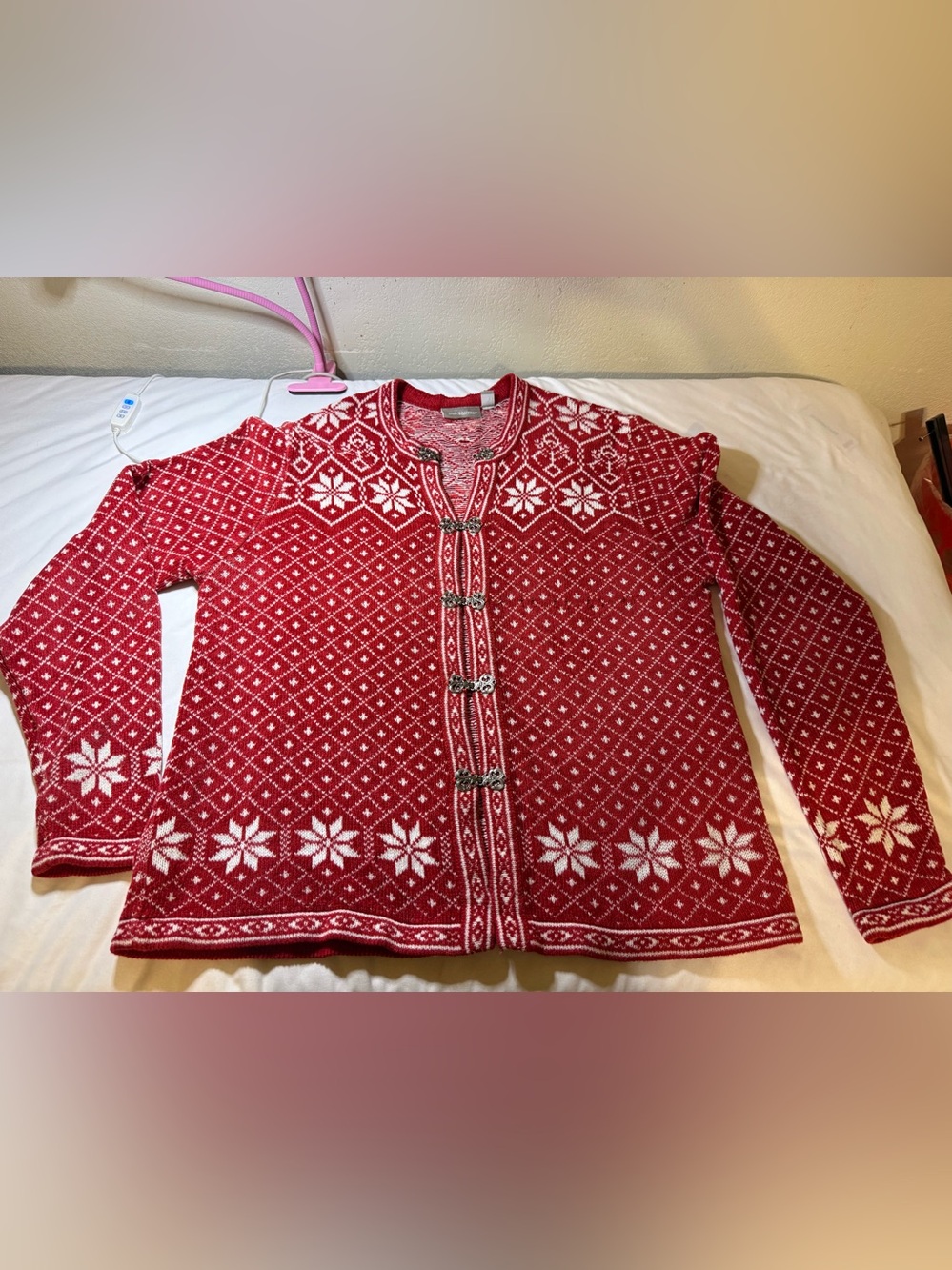 croft & barrow Red and White Nordic Snowflake Cardigan